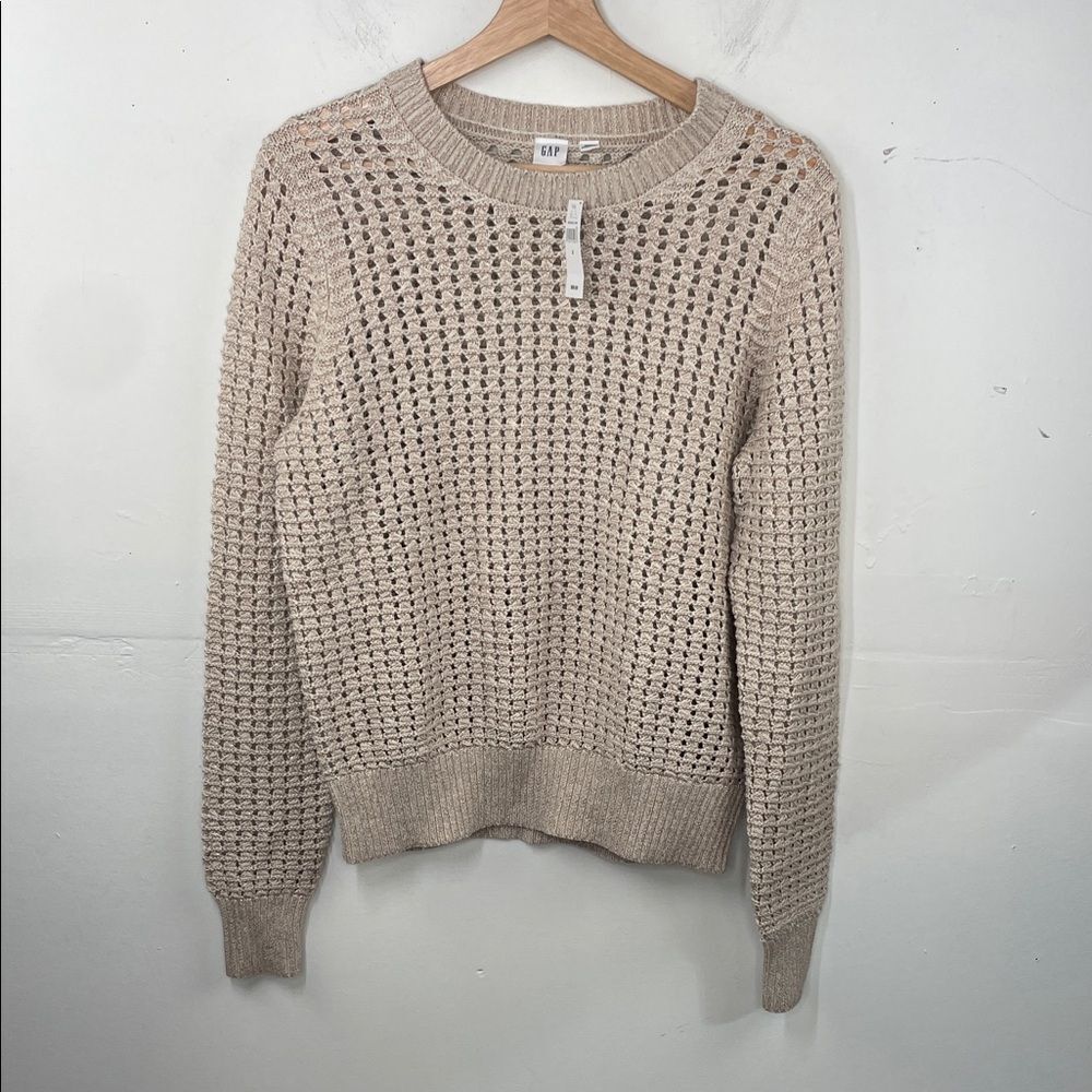 GAP Women's Light Tan open Knit Sweater with shimmery thread size small